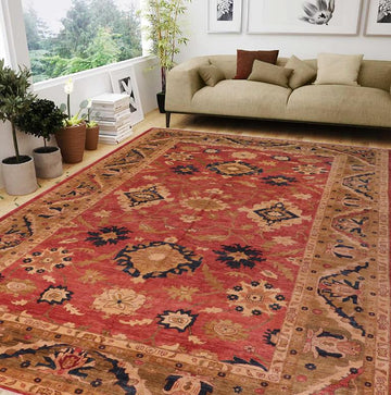 handmade Traditional Kafkaz Chobi Ziegler Rust Olive Green Hand Knotted RECTANGLE 100% WOOL area rug 12 x 18